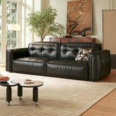 Retro leather pull out couch bed with electric smart remote, convertible for space-saving comfort